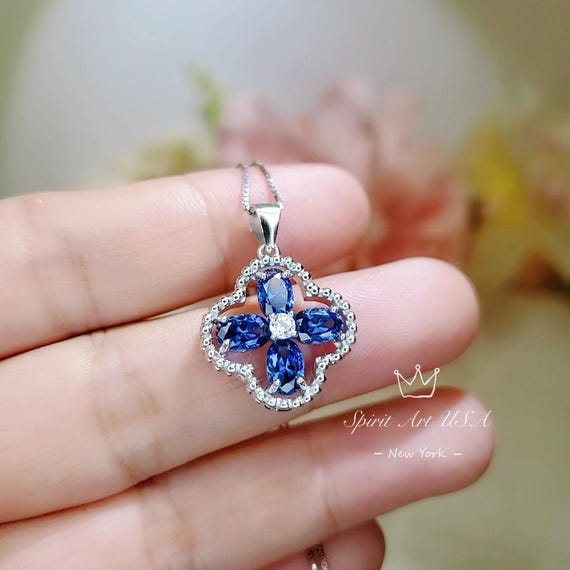 Tanzanite Necklace - Sterling Silver Four leaf Clover Necklace - December Birthstone  - Blue Purple Tanzanite Jewelry #246