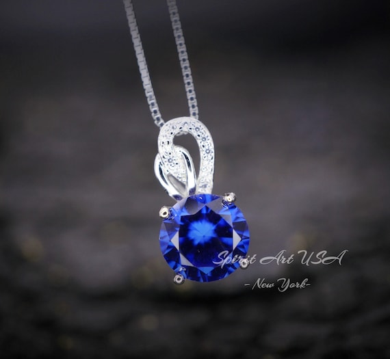 Gorgeous Tanzanite Necklace - Sterling Silver Solitaire 8mm 2 Ct Round Manmade Tanzanite Jewelry -  Vivid Tanzanite Gemstone #264