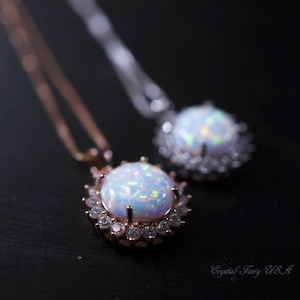 Rose Gold Opal Halskette Edelstein Heiligenschein Sonnenblume Weißer Opal Anhänger Sterling Silber Prinzessin Diana Style Schmuck #209