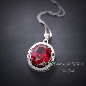 Large Oval Red Ruby Necklace - 5 CT White Gold Sterling Silver Gemstone Halo Red Ruby Pendant - July Birthstone -  Ruby Jewelry #552
