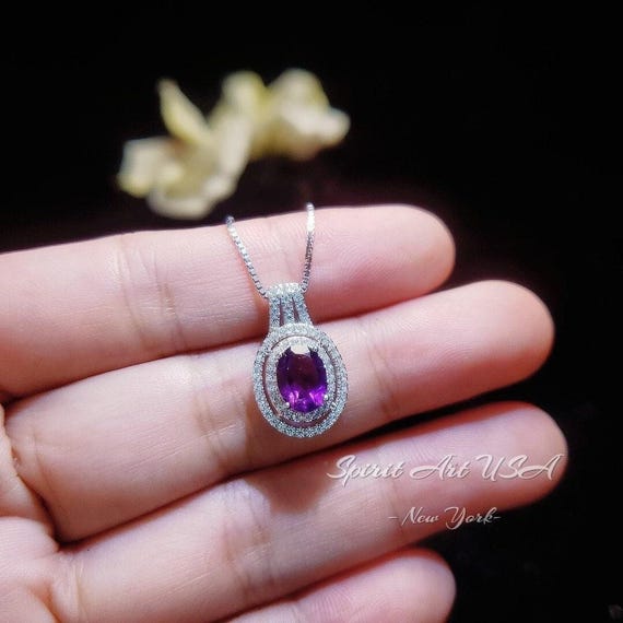 Natural Amethyst Necklace - Genuine Amethyst Pendant - 18KGP @ Sterling Silver - February Birthstone -  Amethyst Jewelry #494
