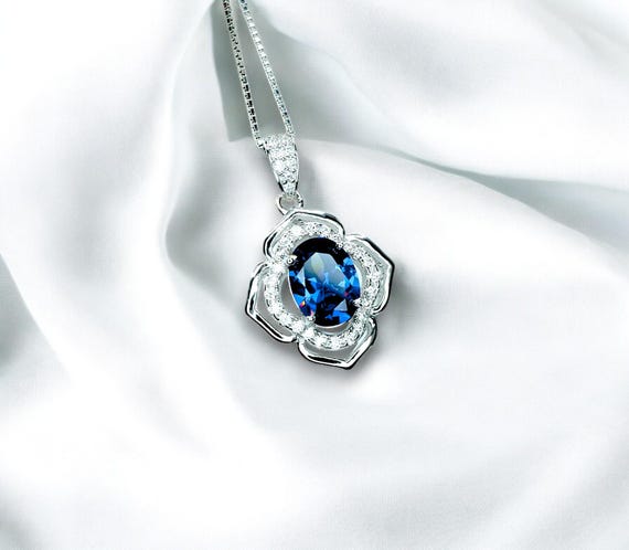 Blue Sapphire Pendant  Sterling Silver Gemstone Flower OF Life Ruby Necklace - Birthstone Pink Sapphire Sunstone garnet Citrine Jewelry 192
