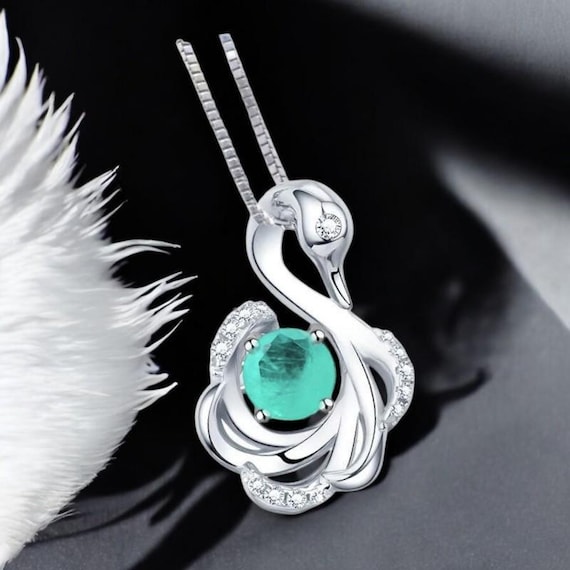 Paraiba Necklace Sterling Silver Swan Penant - White Gold @ Sterling silver Adjustable chain #1010