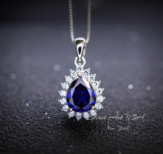 Teardrop Tanzanite Necklace - Halo Solitaire Tanzanite Pendant - 18KGP @ Sterling Silver -  2.5 CT Pear Cut #330