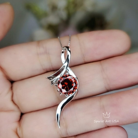 Dynamic Bow Orange Spessartite Garnet Necklace,  White Gold coated Sterling Silver 2 CT  Orange gemstone pendant #566