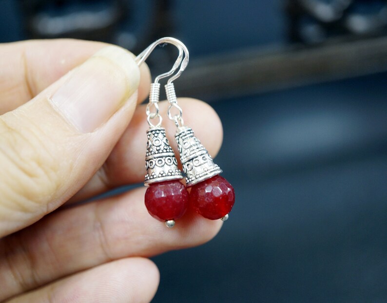 July Birthstone Sterling Silver Ruby Earrings Ruby Jewelry Tiny Ruby Dangle Earrings