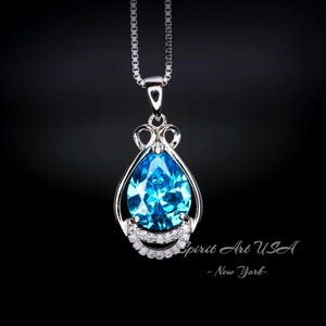 Sterling Silver Teardrop Swiss Blue Topaz Necklace 2.75 ct Teardrop Sim Gemstone 14k White Gold Plated Birthstone  #933
