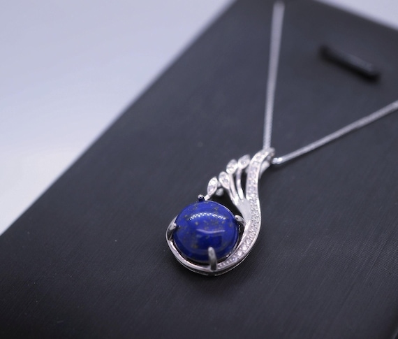 Lapis Lazuli Necklace, Full Sterling Silver Natural Cobalt Blue Vampire Diaries Necklace,  Phoenix Silver Lapis Lazuli Pendant 288