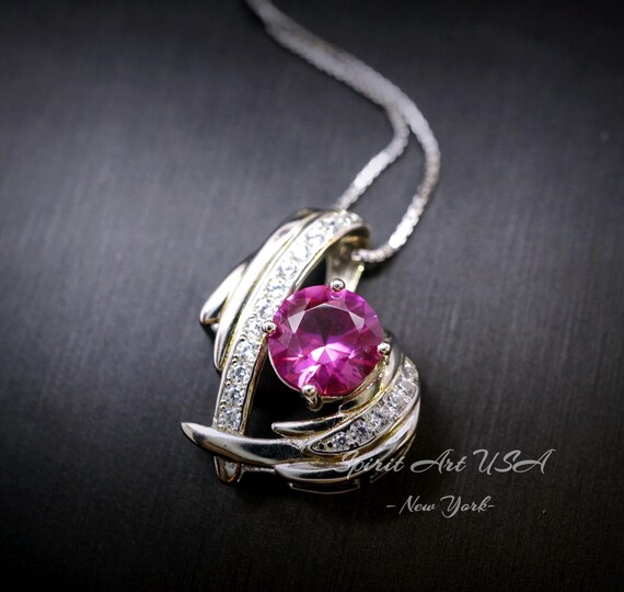 Pink Tourmaline Necklace - Protective Angel Wing Necklace - 18KGP @ Sterling Silver  - Store Exclusive Design - Angel Wing Pink Pendant #877