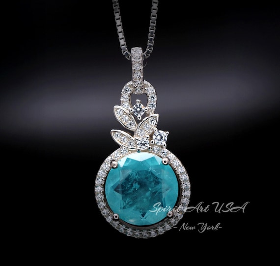 4 CT Blue Paraiba Tourmaline Necklace - 18KGP Sterling Silver - Gemstone Flower Petal -  Unique Design Paraiba Pendant #179