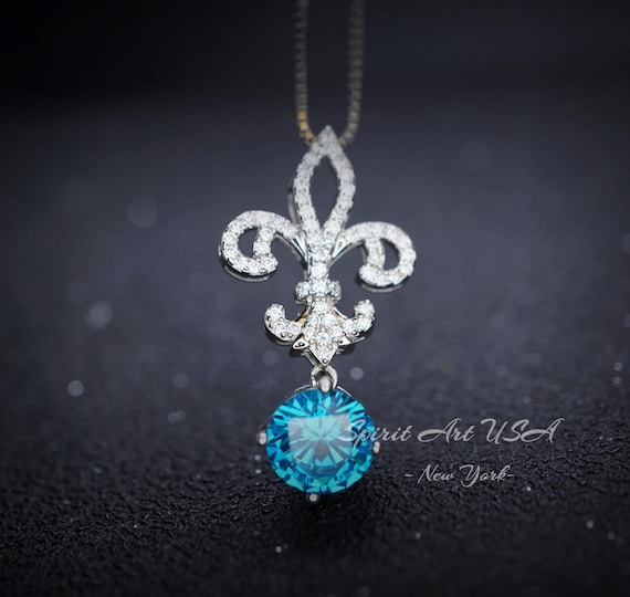 Blue Topaz Necklace - Gemstone Kite Flower Necklace -  Round Blue Topaz Pendant - November Birthstone -  Blue Topaz Jewelry #403