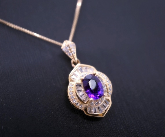 Amethyst Necklace - Rose Gold  Sterling Silver -  Lotus Amethyst Pendant - February Birthstone - Purple Gemstone Jewelry #615
