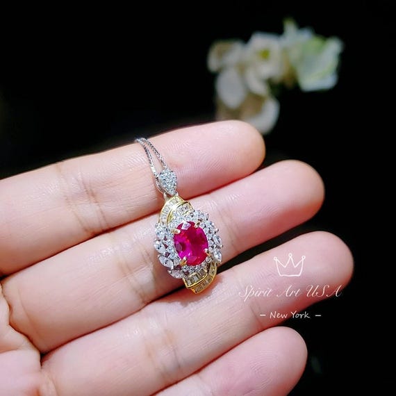Fuchsia Ruby Necklace - Spiral of Life 1.5 CT Red Gemstone Pendant Spiritual Gemstone Flower  Silver Gold  Halo Swirl Leaf Jewelry #642