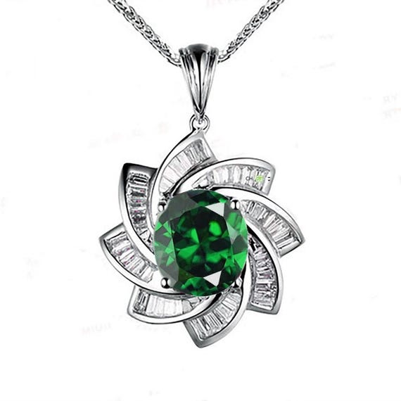 Green Emerald Necklace Gemstone Milky Way Spiral Pendant 18KGP Sterling Silver 2.8 CT Galaxy Energy Vortexes Windmill Emerald Jewelry #849