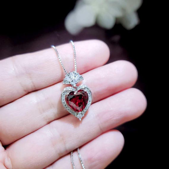 Spessartite Garnet Necklace - 9mm orange red heart Pendant - 18kgp @ Sterling Silver - adjustable chain - 3 ct Orange Garnet jewelry #607