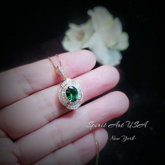 Emerald Necklace -  Rose gold 18kgp @ Sterling Silver -  Oval Cut Store exclusive Design - Green Emerald Pendant - May Birthstone 1069