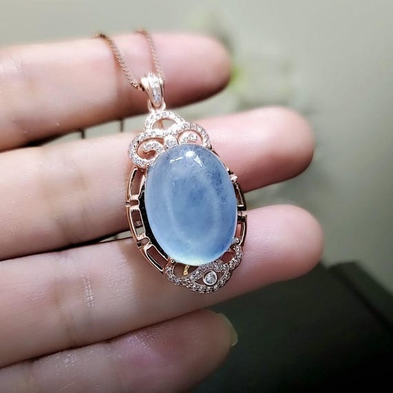 Natural Aquamarine Necklace Sterling Silver 13 ct Oval 18k Rose gold coated Crystal Chakra Healing High Frequency March Birthstone 1047