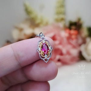Tiny Buddha's hand Ruby Necklace - 24k Gold decorated Sterling Silver Minimalist Oval Ruby Pendant - Blessing Buddha Hand Jewelry #112