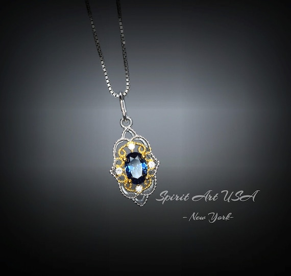 Tiny Thorn Apple Blue Sapphire Necklace -  Sterling Silver Minimalist Oval Blue Sapphire Pendant - Blessing Buddha Hand Jewelry 1103