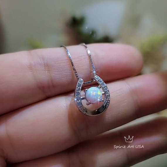 White Opal Horseshoe Necklace Sterling Silver Dainty Diamond Stone Opal Choker,  Minimalist White Gold coated Opal Jewelry 1114