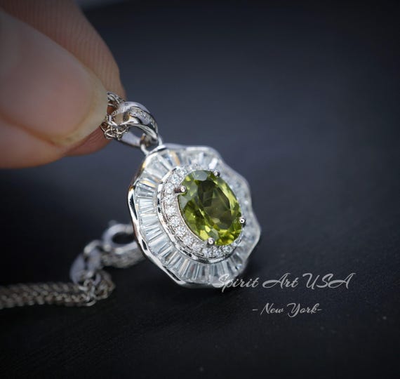 Genuine Peridot Necklace - Natural Green Pendant - 18KGP @ Sterling Silver - August Birthstone -  Gemstone Lotus Flower Necklace #591