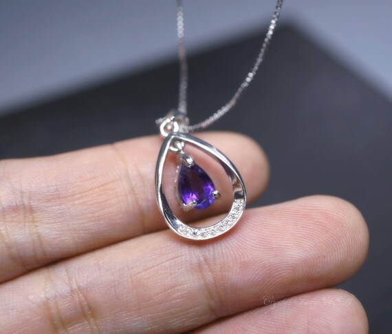 Natural Amethyst Necklace Sterling Silver - Grenuine Teardrop Amethyst Jewelry - February Birthstone 1063
