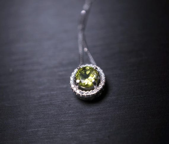 Genuine Peridot Necklace, Natural green peridot  Choker, Tiny Sterling Silver Solitaire Green Gemstone Pendant Heart Chakra Healing  #1017