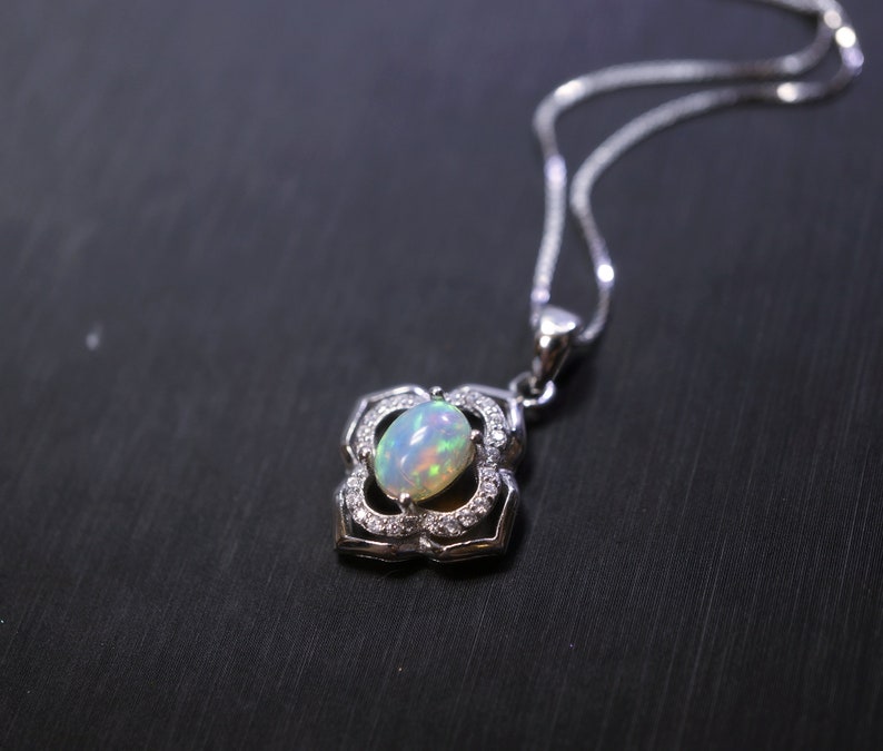 Fire Opal CZ Gold Plated Pendant For Women Round Charm Flower Necklace Chakra Healing October Birthstone