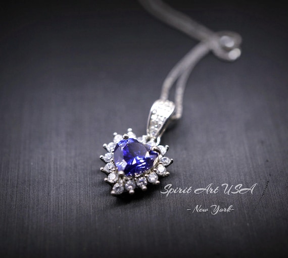 Minimalist Tiny Tanzanite Necklace -  Lab Created Tanzanite Pendant - 18k @ Sterling Silver - December Birthstone  Tanzanite Pendant 017