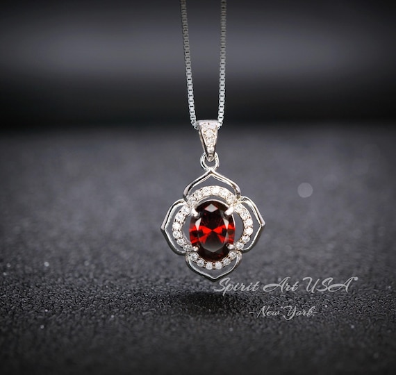 Garnet Necklace Sterling Silver flower of Life Red Gemstone Dainty Orange Spessartite Garnet Jewelry Tiny Garnet Choker Chakra Healing 1120