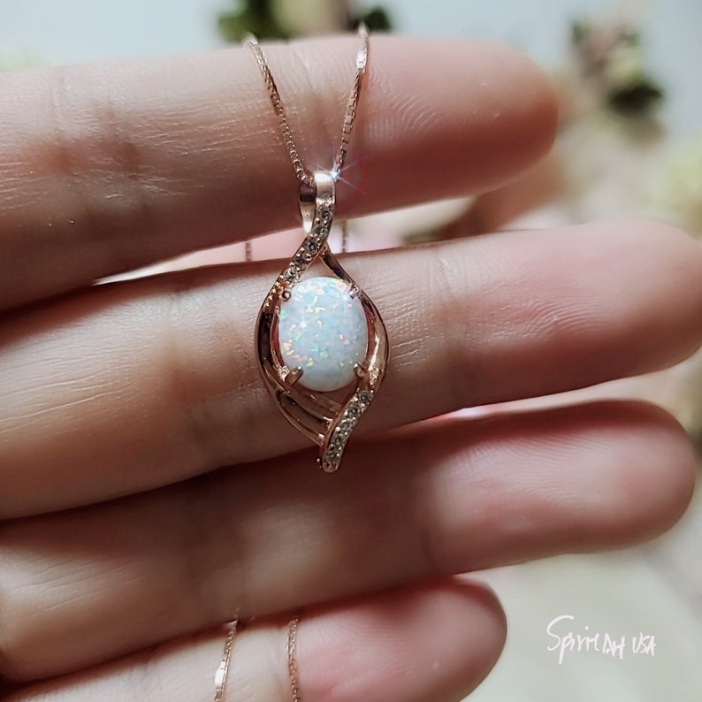 Rose Gold Sterling silver Opal Necklace | Etsy