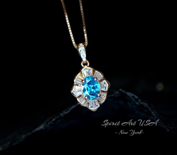 Bloom-style Blue Topaz Necklace, Rose Gold Overlay, Sterling Silver, Artistic Tiny Pendant #191