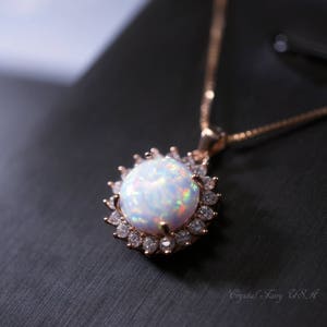 Rose Gold Opal Necklace Diamond Halo Sunflower White Opal Pendant ...