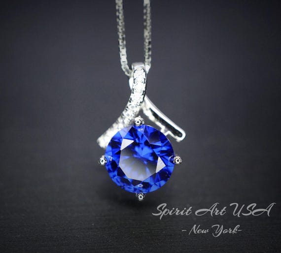 2 CT Tanzanite Necklace Simple Bowknot Lab Created Energic  Blue Tanzanite Pendant 18k @ Sterling silver  Minimalist Blue Gemstone #167
