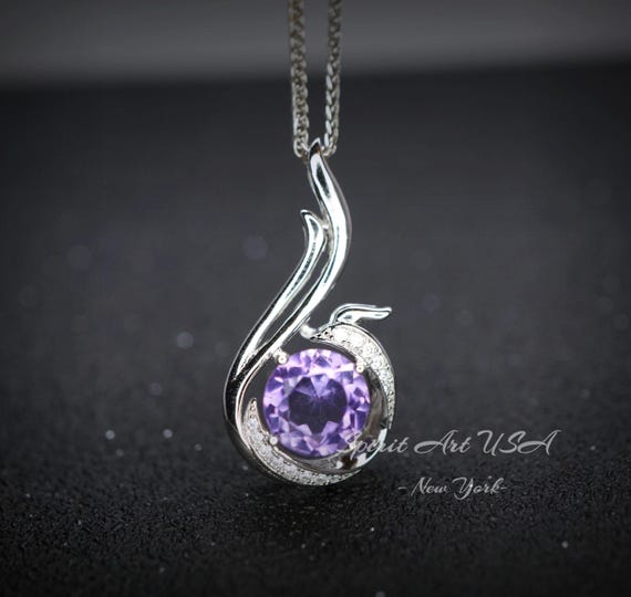 Genuine Amethyst Necklace - Phoenix Pendant - 18KGP @ Sterling Silver - February Birthstone -  Amethyst Jewelry #688