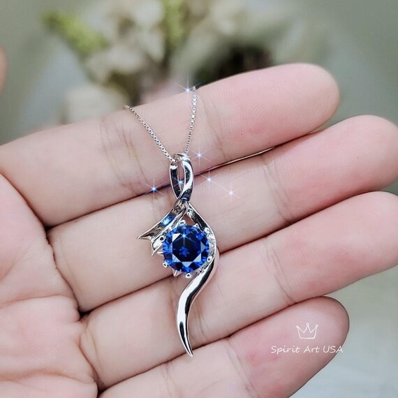 Bow Tanzanite Necklace  - 18KGP Sterling Silver -  2 CT Round Blue Tanzanite Pendant - Swirl Knot Style - December Birthstone #557