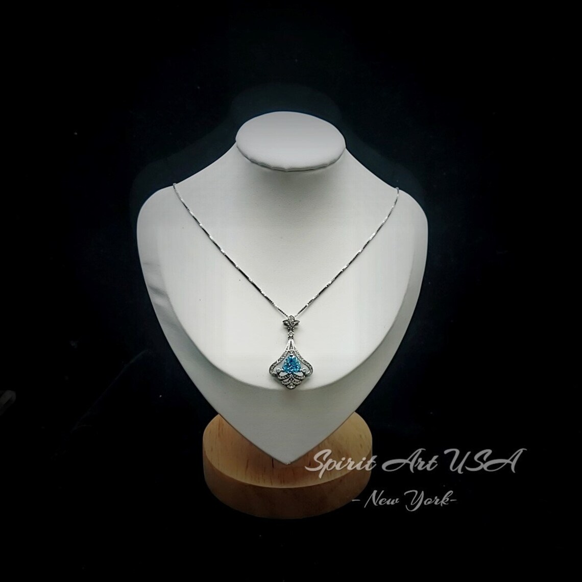Mandolin Flower Blue Aquamarine Necklace 1.2 Ct Trillion Cut Etsy