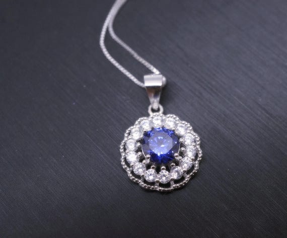 Tanzanite Necklace Sterling Silver - 925 Round Cubic Zirconia  Flower of Life Tanzanite Pendant 1027