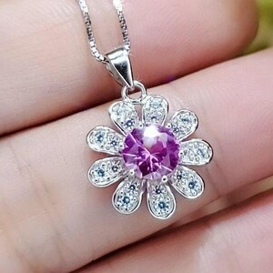 Pink Tourmaline Necklace - 18KGP @  Sterling Silver Sunflower Pendant  Tourmaline jewelry Pink gemstone Flower Style 056