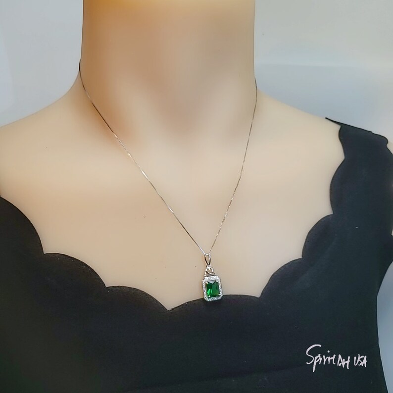 Emerald Necklace Rectangle Diamond Sterling Silver 3.5 CT Etsy