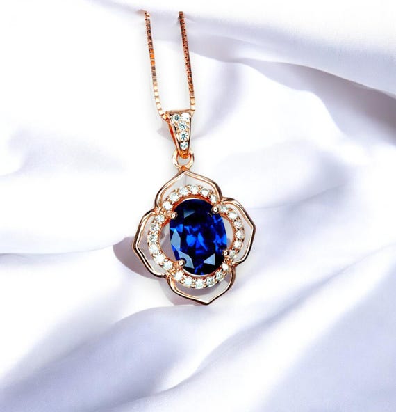 1.5 ct  Tanzanite Pendant Necklace - Rose gold Sterling Silver Flower OF Life Small Tanzanite Necklace - December Birthstone #290