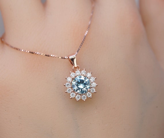 Aquamarine Necklace Tiny Rose Gold Over 