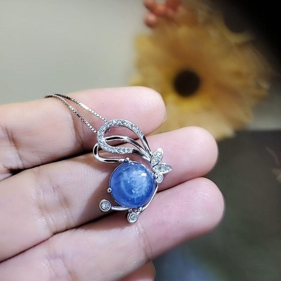Natural Kyanite Necklace Butterfly Pendant Sterling Silver Adjustable Chain Genuine Kyanite