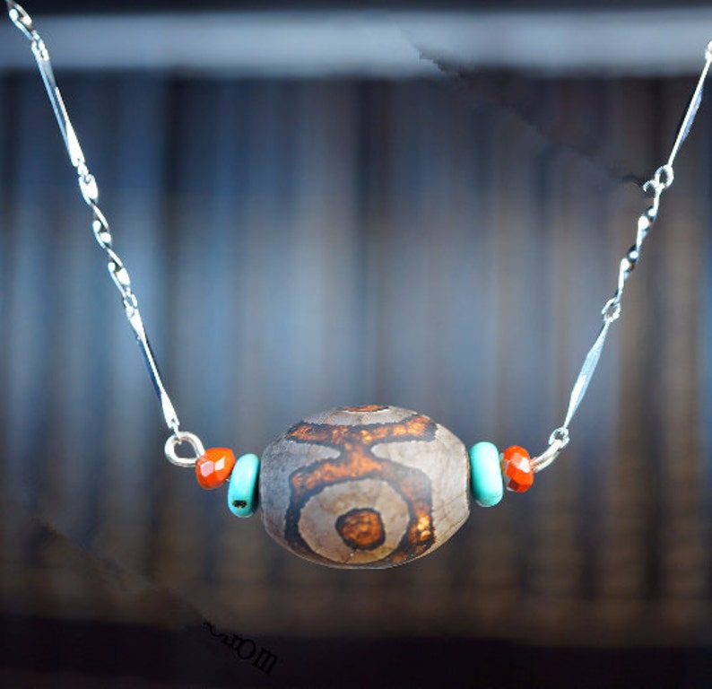 Dzi Necklace Dzi Pendant Dzi Beads Mala Necklace Boho Necklace Stone Necklace Fengshui Necklace Tibetan Dzi Necklace Dzi Stone Choker