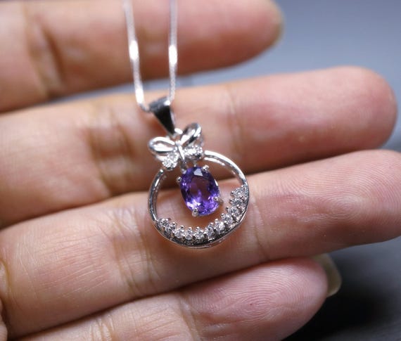 Amethyst Necklace Sterling Silver - Genuine Dangle February Birthstone Mini Butterfly  Natural Amethyst Jewelry Pendant 1037