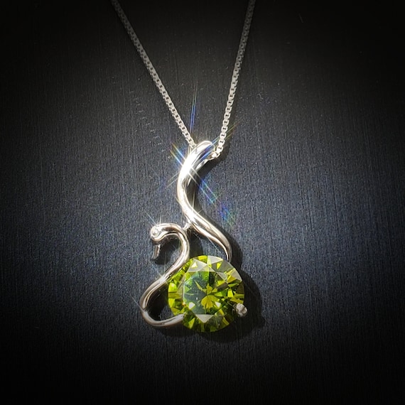 Sterling Silver Swan Peridot Necklace - 18KGP- Peridot Jewelry - Swan Necklace #152