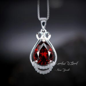 Teardrop Garnet Necklace - White Gold plated Sterling Silver - 2.75 CT Red Garnet Pendant - January Birthstone #438