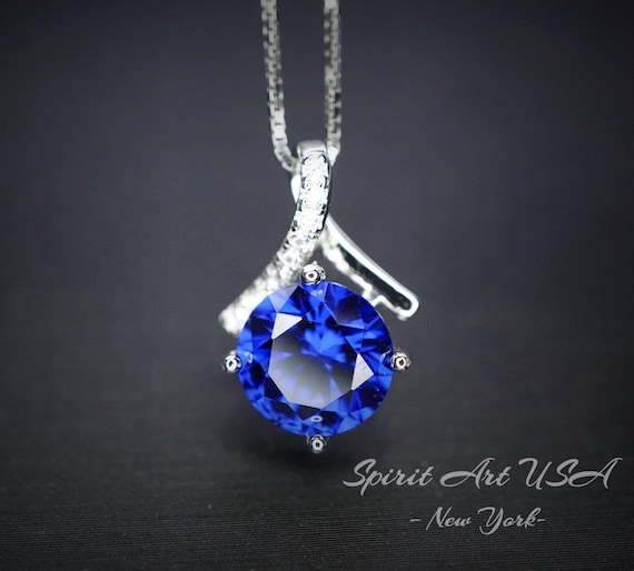 2 CT Tanzanite Necklace Simple Bowknot Lab Created Energic  Blue Tanzanite Pendant 18k @ Sterling silver  Minimalist Blue Gemstone #167