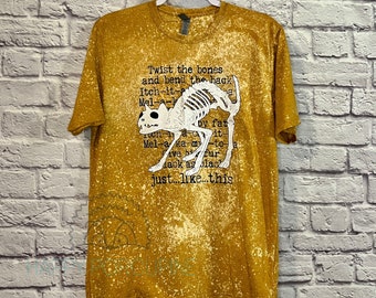 Halloween T-shirt, Cat Skeleton, Kitty, Spell, Acid Washed, Bleached, Distressed, Unique, Plus Size, 90s Nostalgia, Soft, Gift, Party, Fun