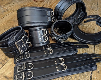 Wide Bondage Restraints Wrist, Ankle, thigh and bicep Cuffs Super Heavy, Padded, Bdsm, Real Leather Professional Restraints